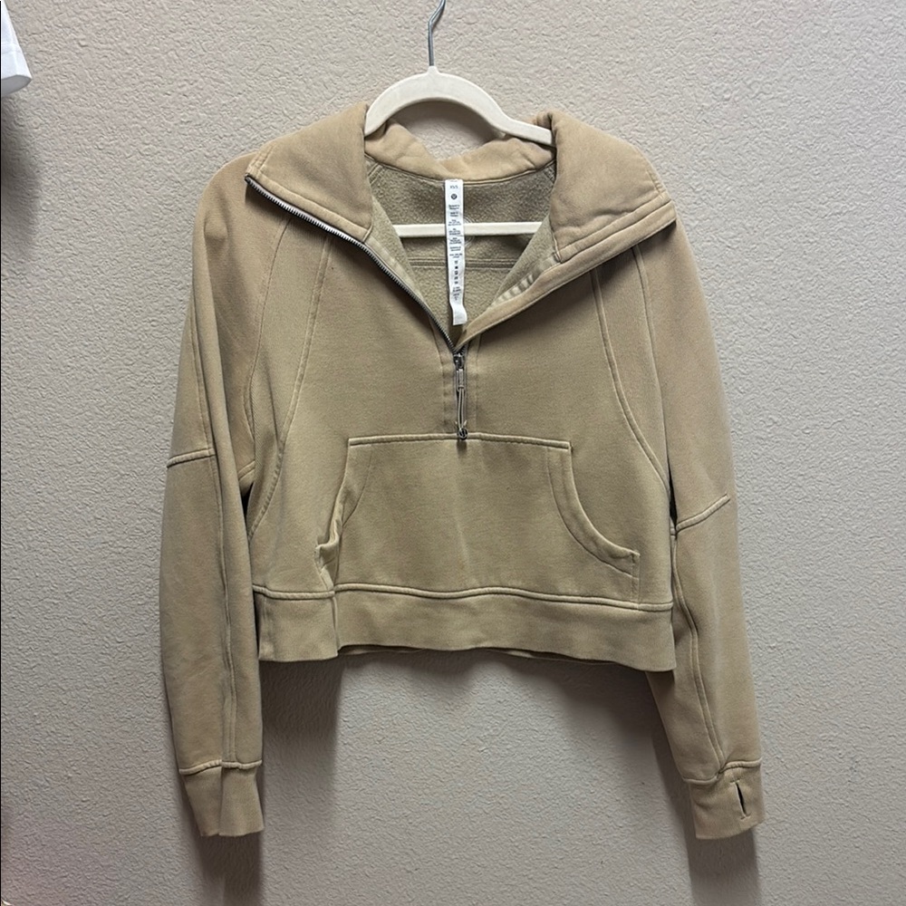 lululemon athletica Cropped Half-Zip Pullover Hoodie in Tan